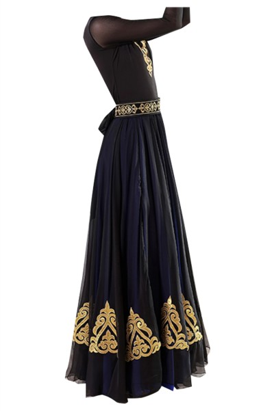 Design Xinjiang dance practice skirt set, custom-made Uyghur dance performance test costumes, Uyghur costumes, double-layer swing skirts SKDO018 side view